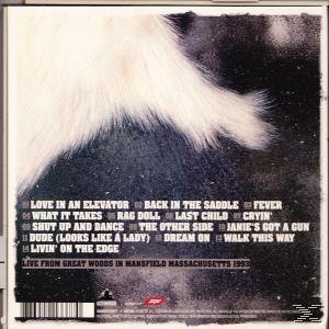 Albumhoes met witte vachttextuur, songtitels en de tekst 'Live from Great Woods'.