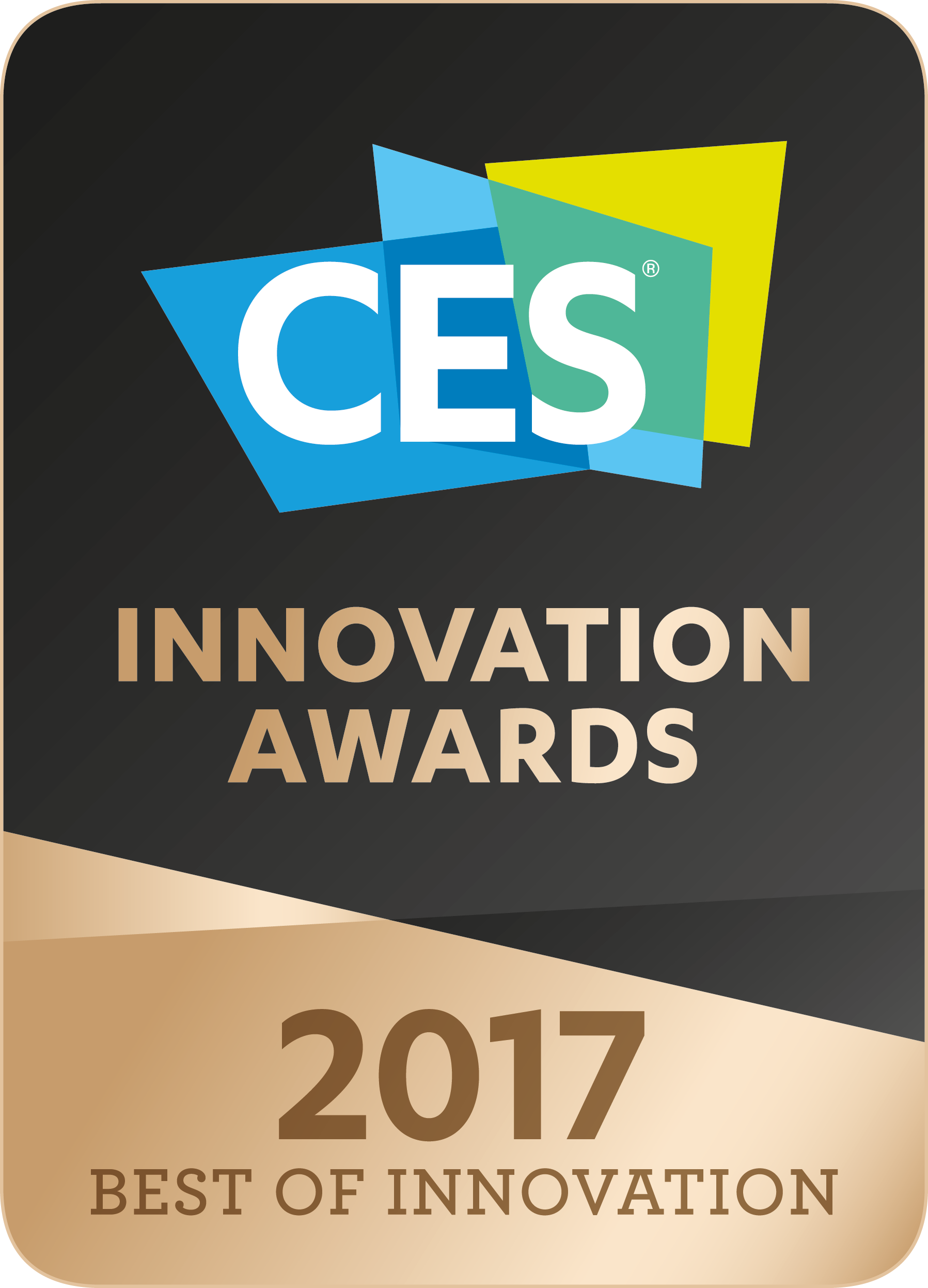 CES Innovation Awards 2017 Best of Innovation Auszeichnung mit schwarzem und goldenem Design.