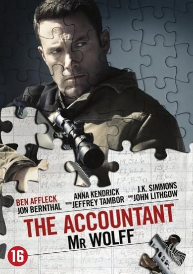 Filmposter van "The Accountant" met Ben Affleck. Puzzel effect, Ben Affleck en filmtitel.