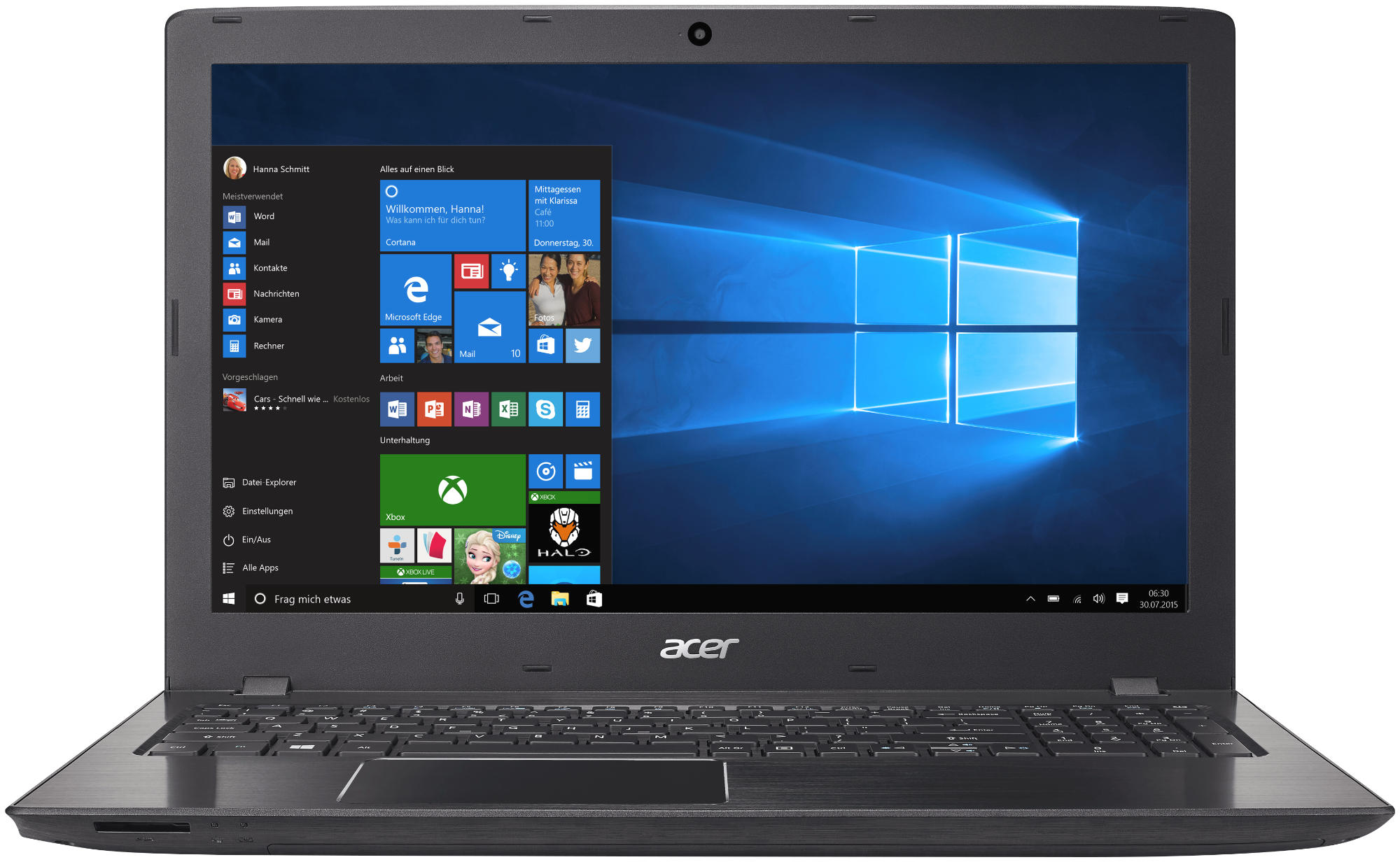 Ein Laptop mit einem Windows-Desktop, mit Text und Symbolen.