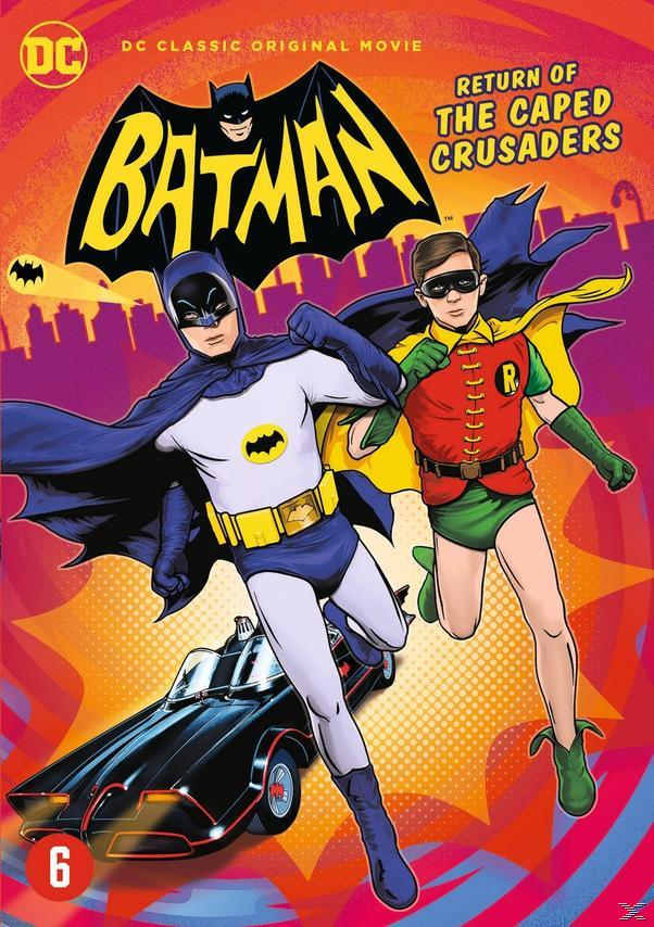 Batman et Robin courent au premier plan. La Batmobile est derrière eux. Couverture de bande dessinée.