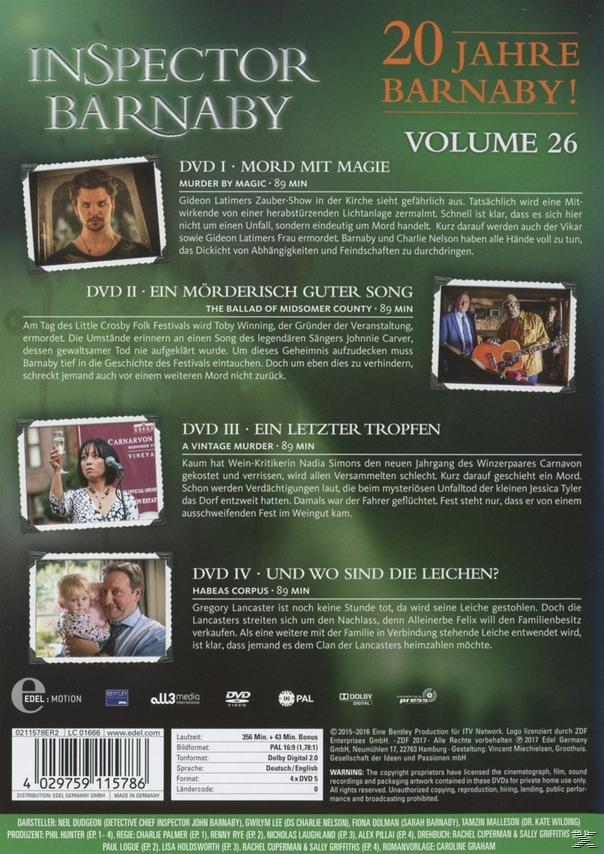 DVD-Box. Das Cover hat mehrere Bilder und Text für Inspector Barnaby Volume 26.