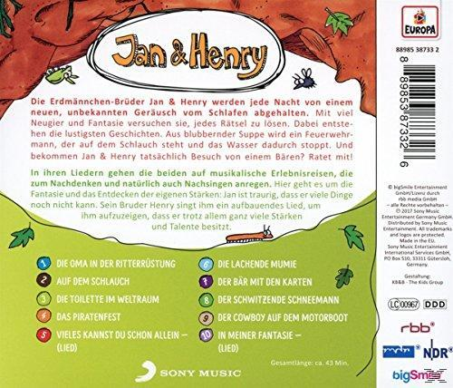 DVD-Cover. Text auf Deutsch, Titel ist 'Jan & Henry'. Enthält Cartoon-Bilder und einen grünen Hintergrund.