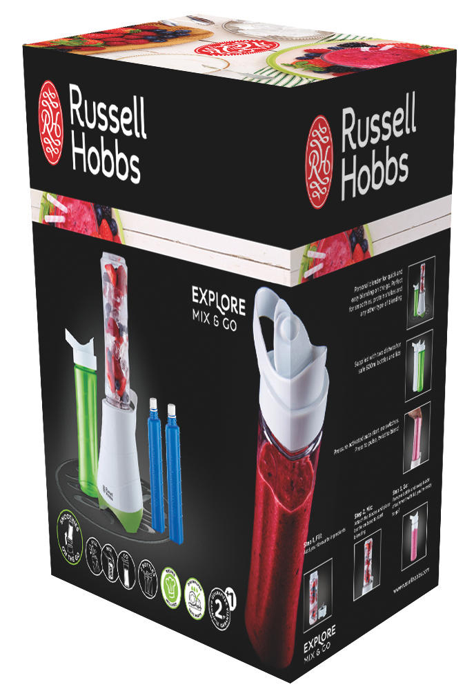 RUSSELL HOBBS 21350-56 Mix&Go Cool Smoothie Maker Weiß/Grün (300 Watt, 2 x 0.6 l)
