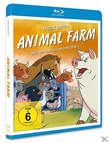 DVD-Cover von „Animal Farm“ mit Zeichentricktieren. Die DVD befindet sich in einer blauen Hülle.