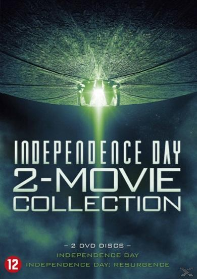 DVD-hoes: Independence Day 2-Movie Collection. De cover toont een groene straal en een buitenaards ruimteschip.