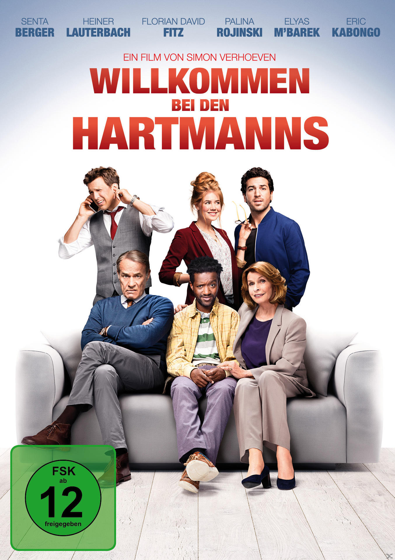 Filmplakat. Sechs Personen posieren auf einem Sofa. Der Titel 'Willkommen bei den Hartmanns' ist sichtbar.