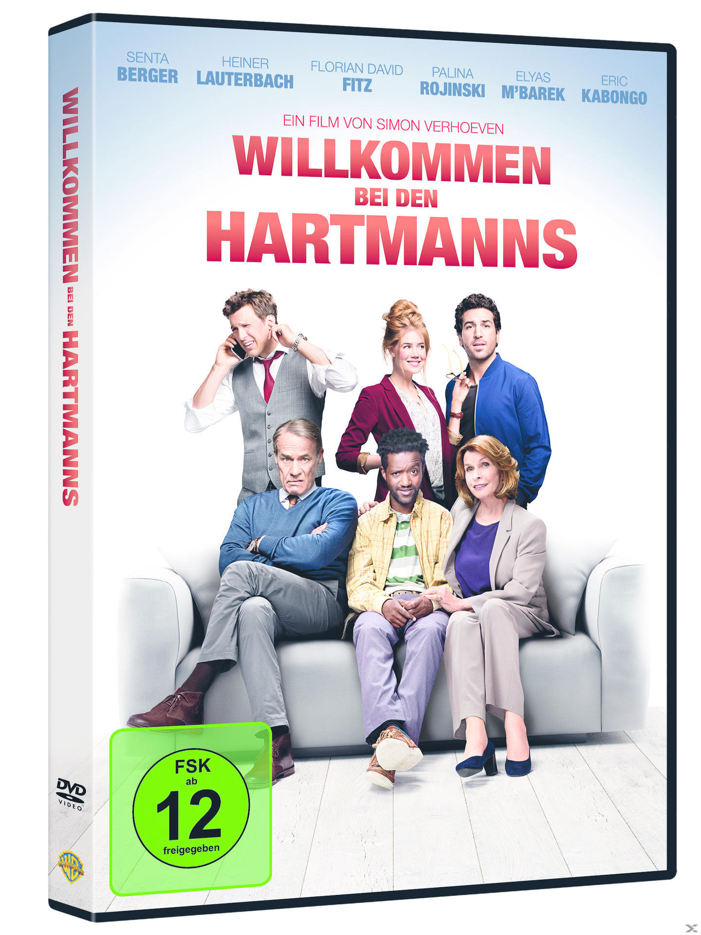 DVD-Hülle mit einem Film mit einer Gruppe von Leuten auf einem weißen Sofa.