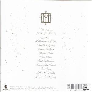 Weißes Albumcover mit handschriftlicher Titelliste, Künstlerlogo oben. Text ist schwarz auf weißem Hintergrund.