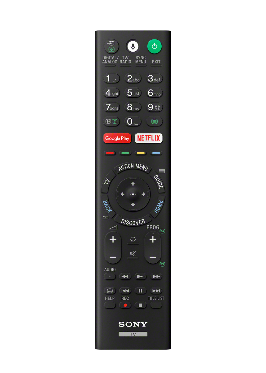 Sony TV-Fernbedienung, schwarz mit vielen Knöpfen und Branding.