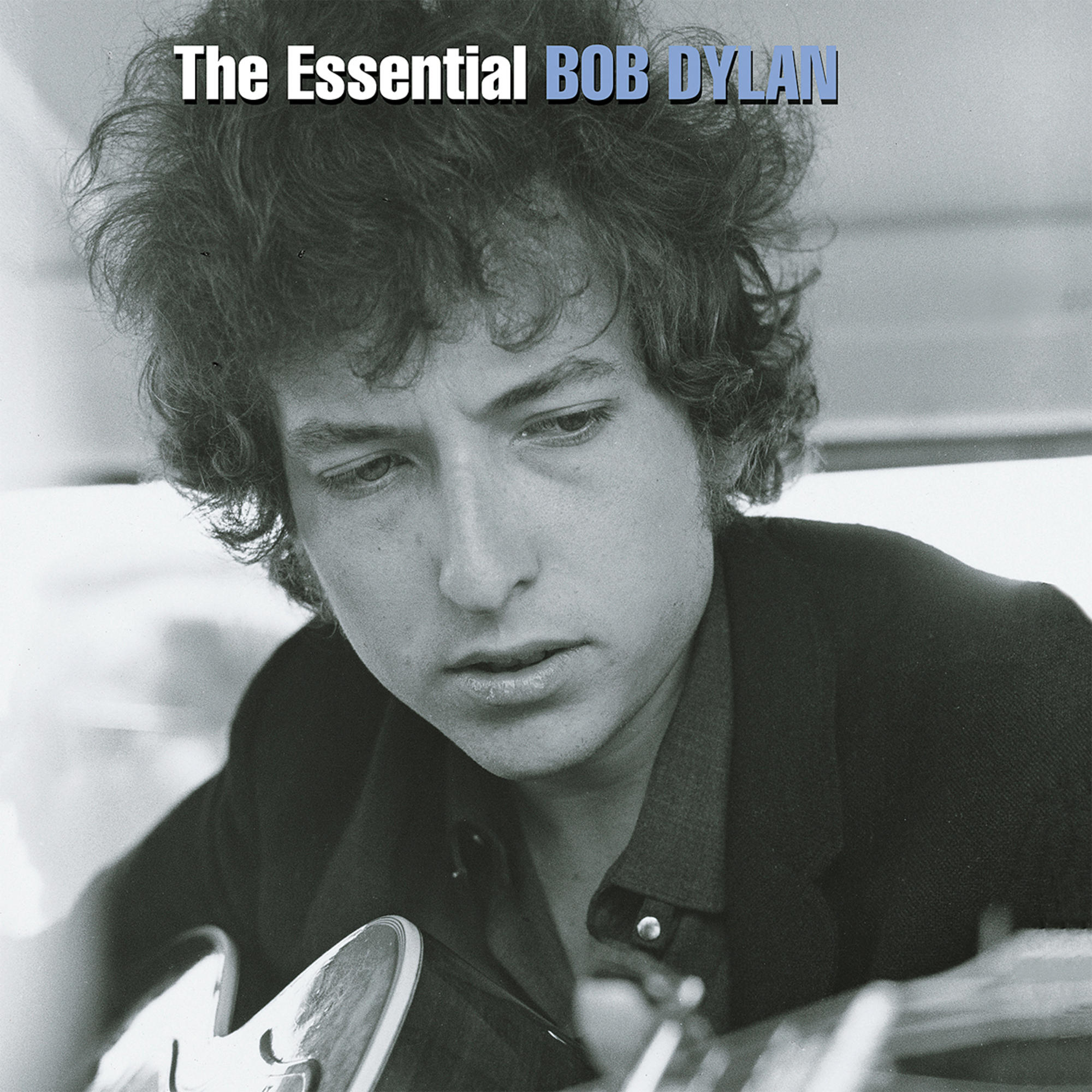 Pochette de l'album 'The Essential Bob Dylan', avec le visage de Bob Dylan.