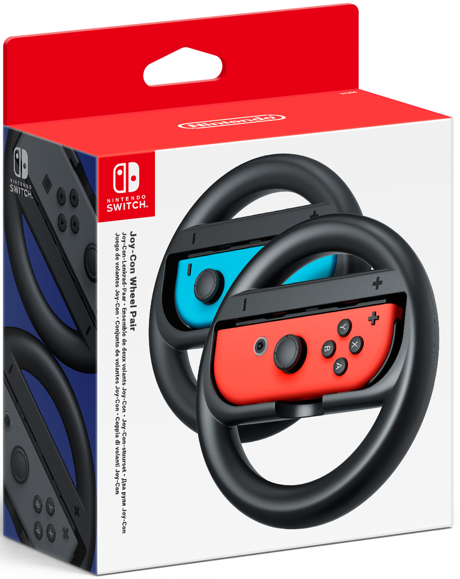 Une paire de volants Joy-Con Nintendo Switch dans une boîte, montrant les manettes.