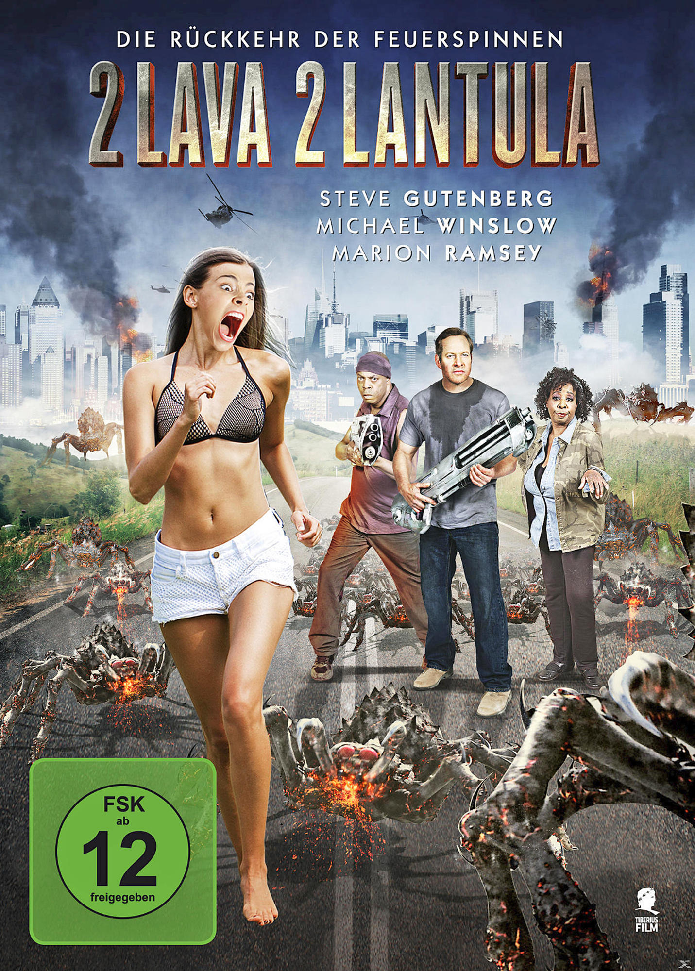Filmposter mit Menschen, die vor spinnenartigen Kreaturen fliehen. Text: 2 Lava 2 Lantula.
