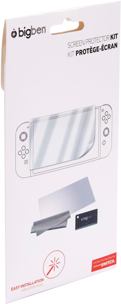 A white box for a screen protector kit for a Switch console with a drawing.