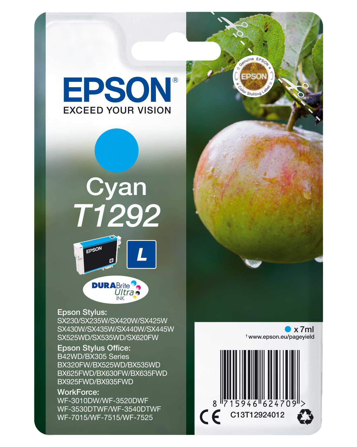 EPSON Original Tintenpatrone (C13T12924012) Cyan