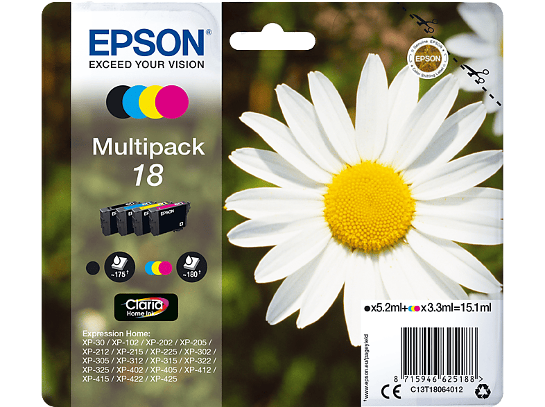 [Serviceverkauf läuft!] EPSON Original Tintenpatrone mehrfarbig (C13T18064012)