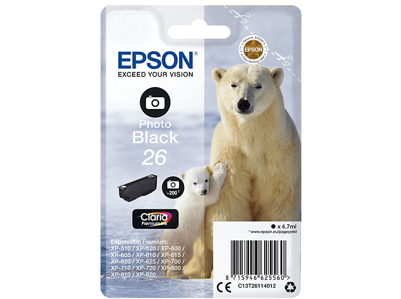 Schwarz EPSON (C13T26114012) Photo Tintenpatrone Original