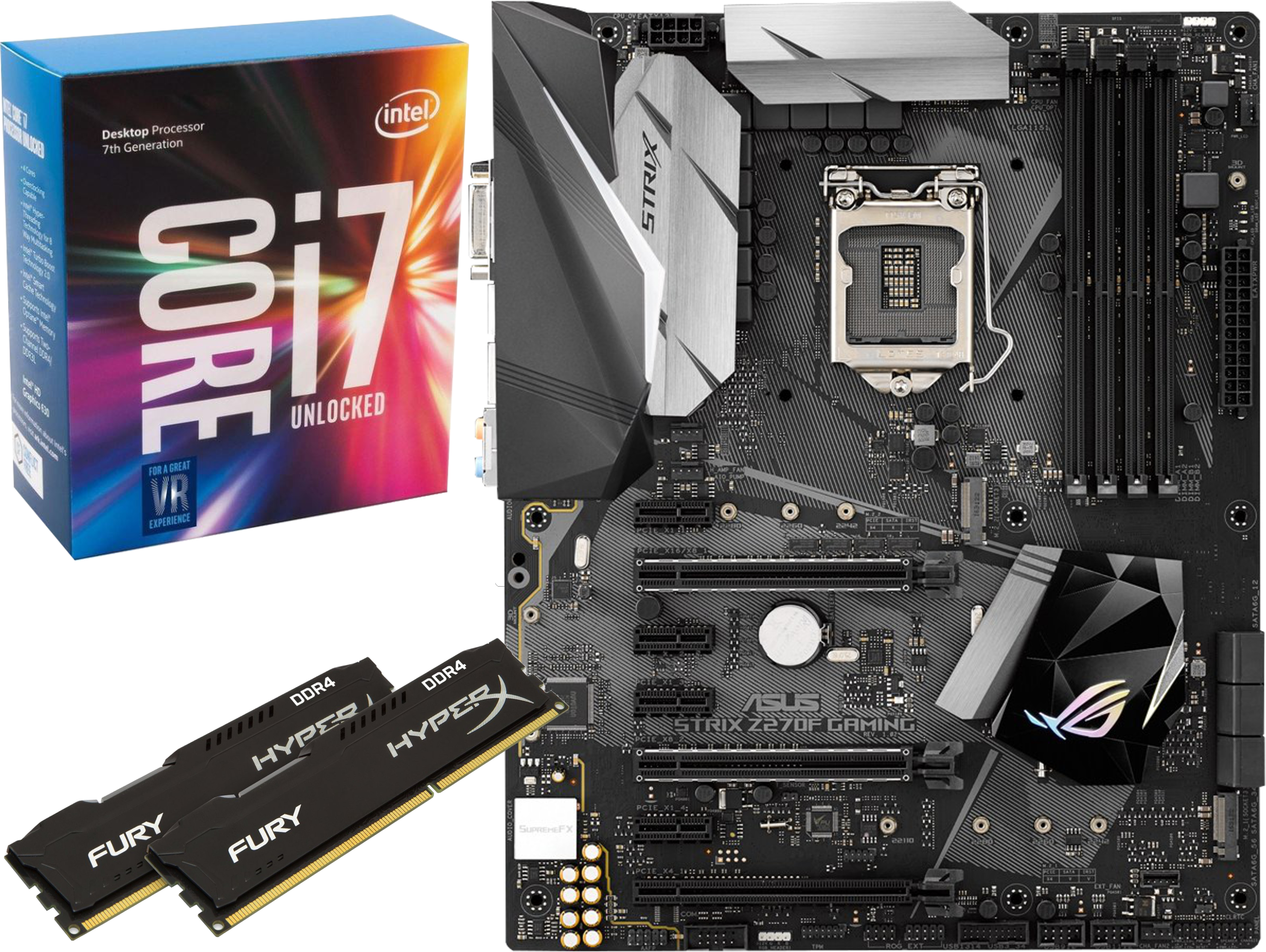 ASUS Strix Z270F Gaming + Intel® Core™ i7-7700K, 4.2 GHz + HyperX Fury DIMM Kit 16GB, DDR4-2666