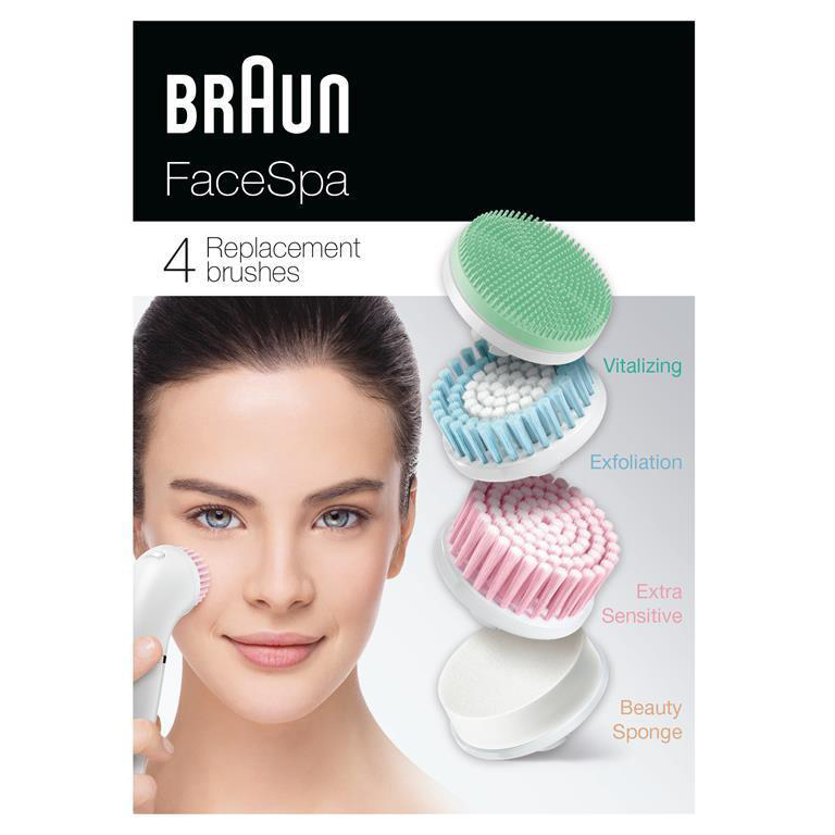 BRAUN Gesichtsreinigungsbürsten Ersatzbürsten 80mv Weiß/Grün/Blau 4er Aufsatz-Mix Face für