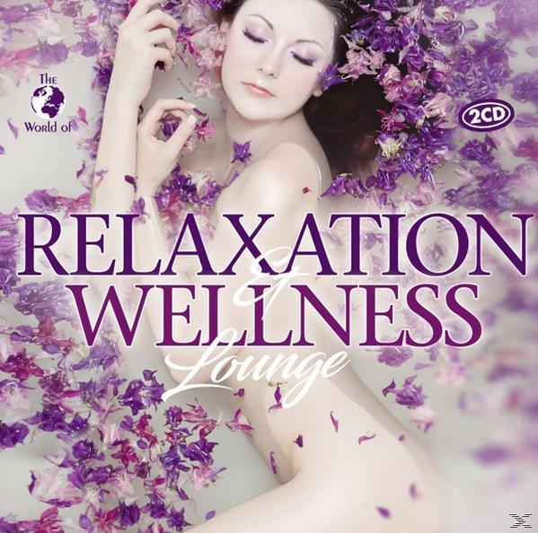 CD-Cover 'Relaxation Wellness Lounge', Frau im Wasser, lila Blumen, weißer Text auf Lila.
