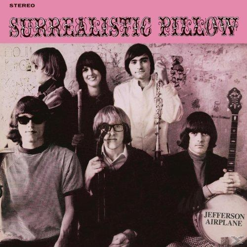 Albumcover von Jefferson Airplane, rosa Text und Bandmitglieder.