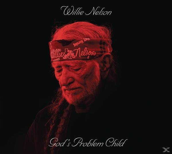 Albumcover mit einem rot getönten Porträt von Willie Nelson. Der Titel ist „God's Problem Child“.