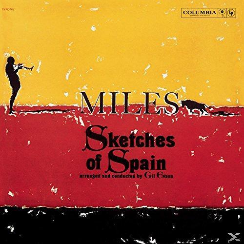 Albumcover für Miles Davis' Sketches of Spain. Gelb-roter Hintergrund mit einer Schattenfigur.