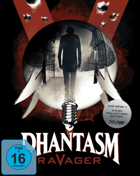 DVD-Cover von Phantasm Ravager, mit einer Männersilhouette und schwebenden Kugeln.