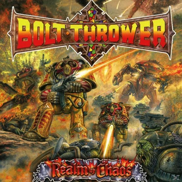 Albumcover mit futuristischer Kampfszene, Robotern, Explosionen und Bandnamen.