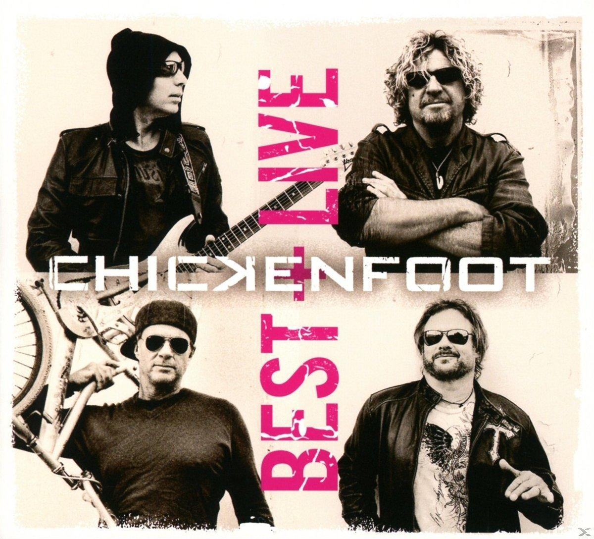 CD-Cover mit vier Bandmitgliedern. Die Band heißt Chickenfoot. Das Cover ist eine Mischung aus Schwarz, Weiß und Pink.
