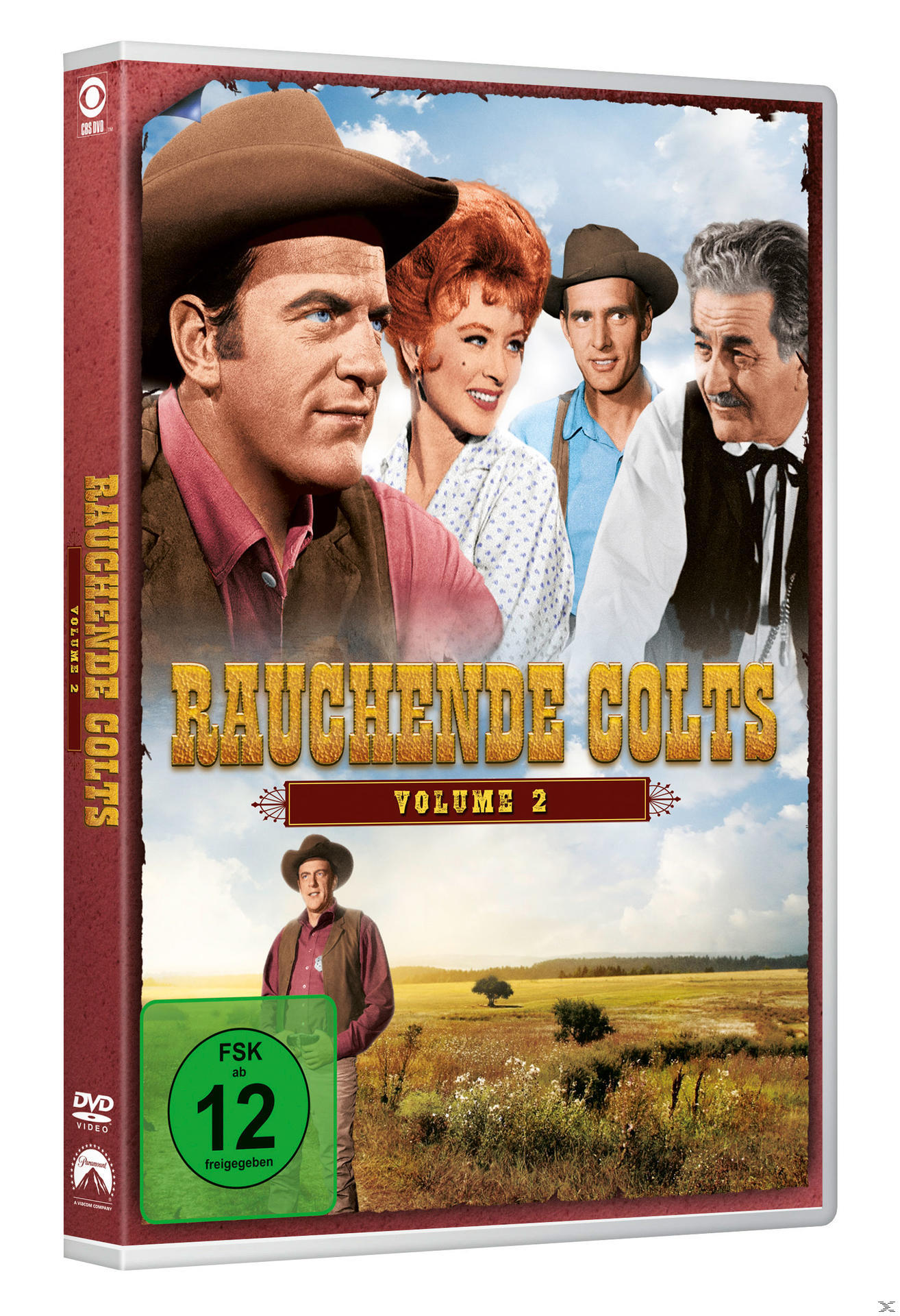DVD-Hülle zeigt Schauspieler aus einem Western, mit deutschem Text 'Rauchende Colts'.