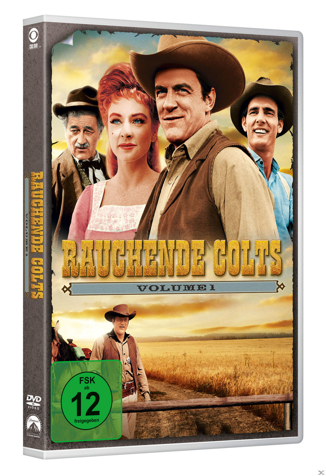DVD-Cover mit Schauspielern aus einem Westernfilm. Der Titel lautet „Rauchende Colts“.