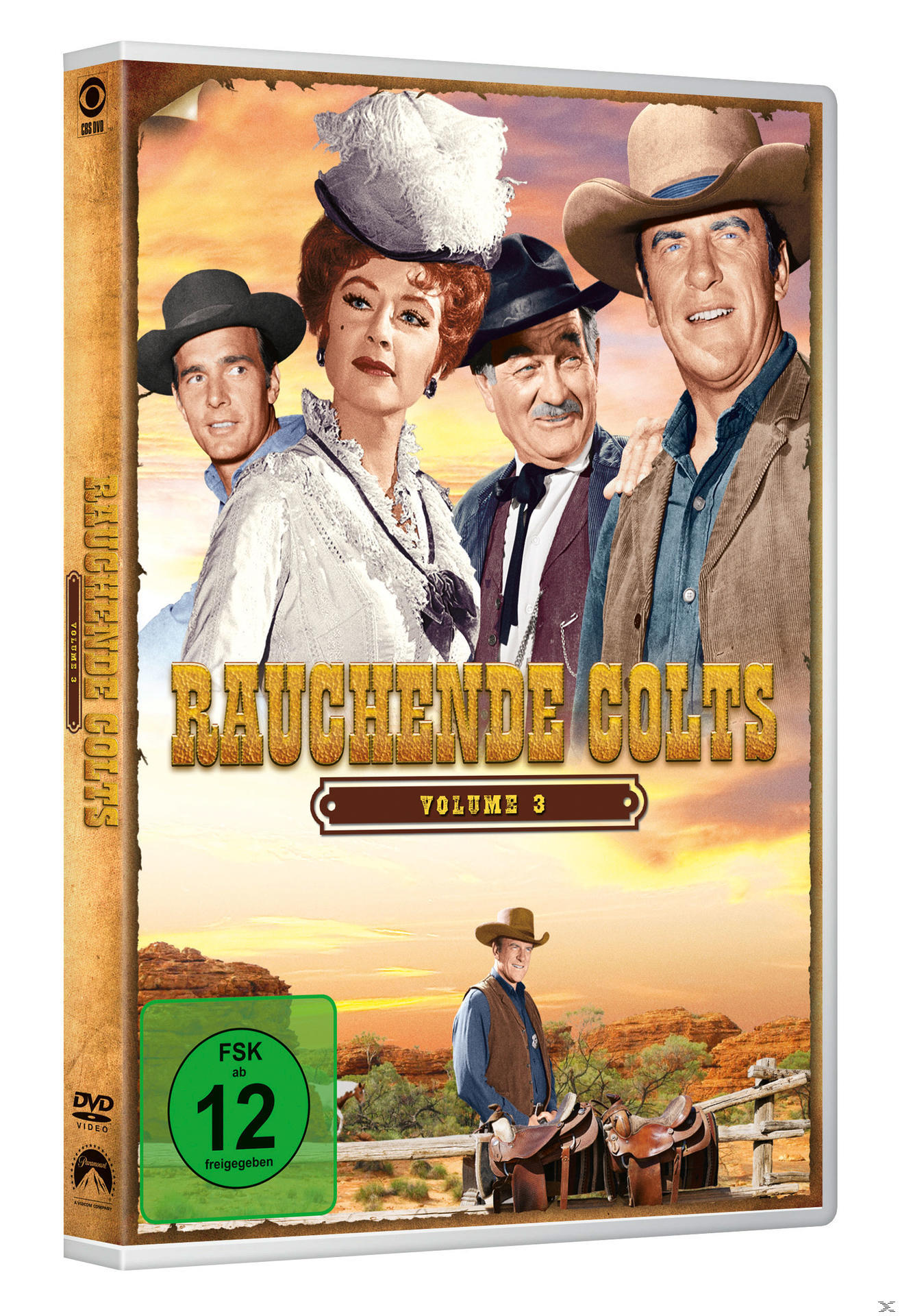 DVD-Cover von 'Rauchende Colts' mit vier Schauspielern und den Worten 'Volume 3'.
