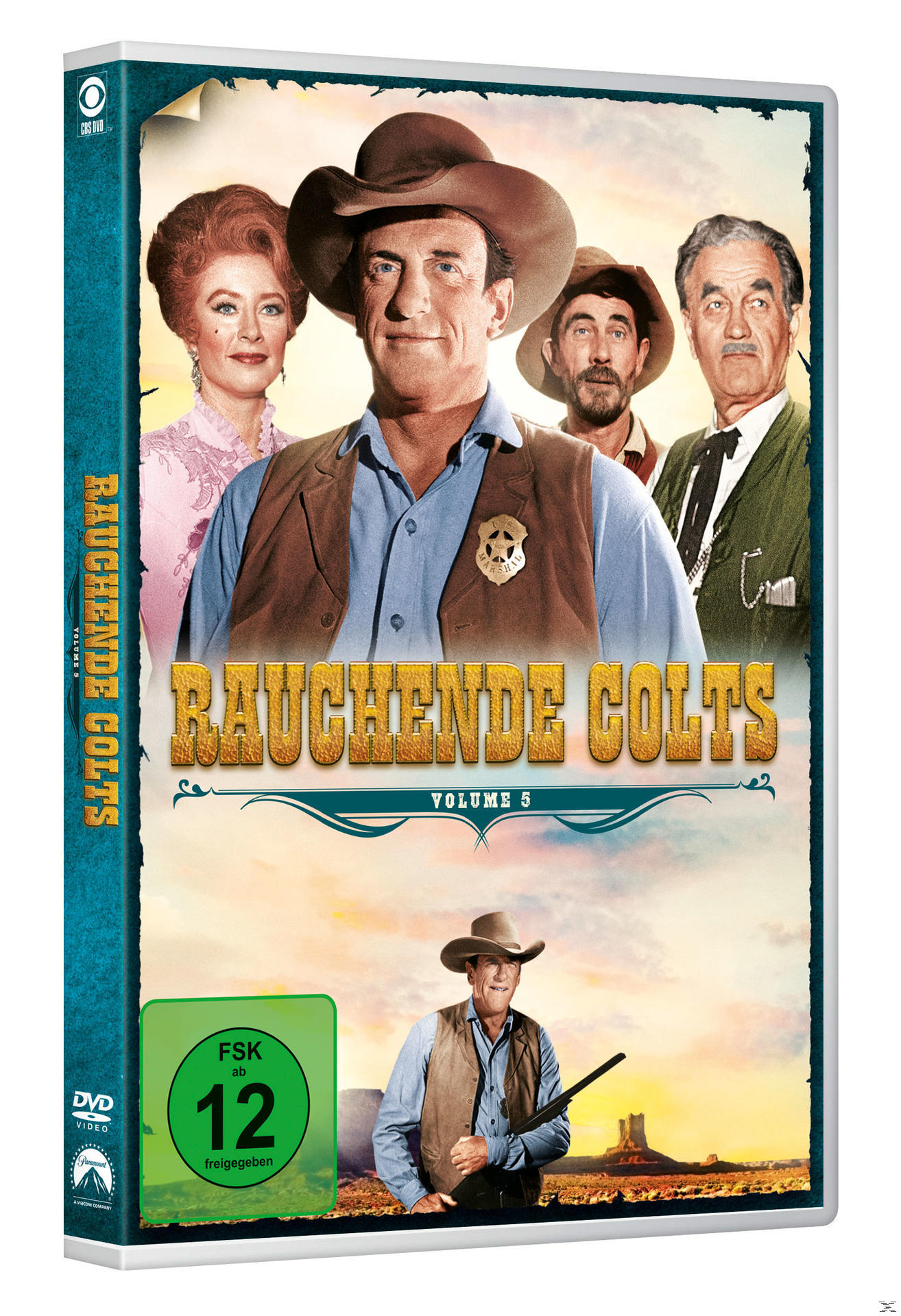 DVD-Hülle für "Rauchende Colts" mit Schauspielern und einer Westernszene.