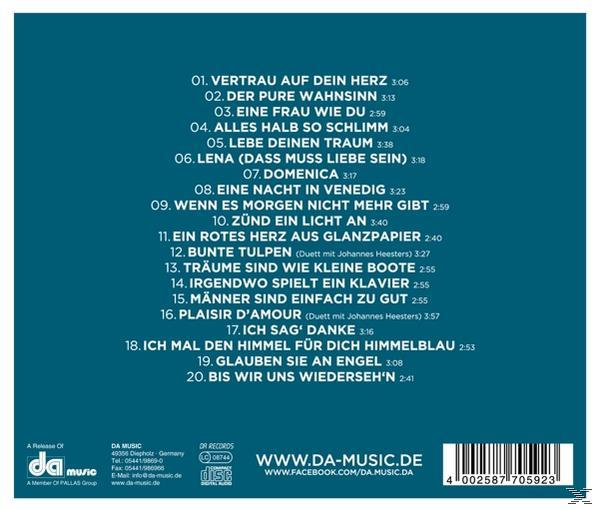 Rückseite einer CD mit blauem Hintergrund und weißem Text mit Titeln, Logos von DA Music und QR Records.