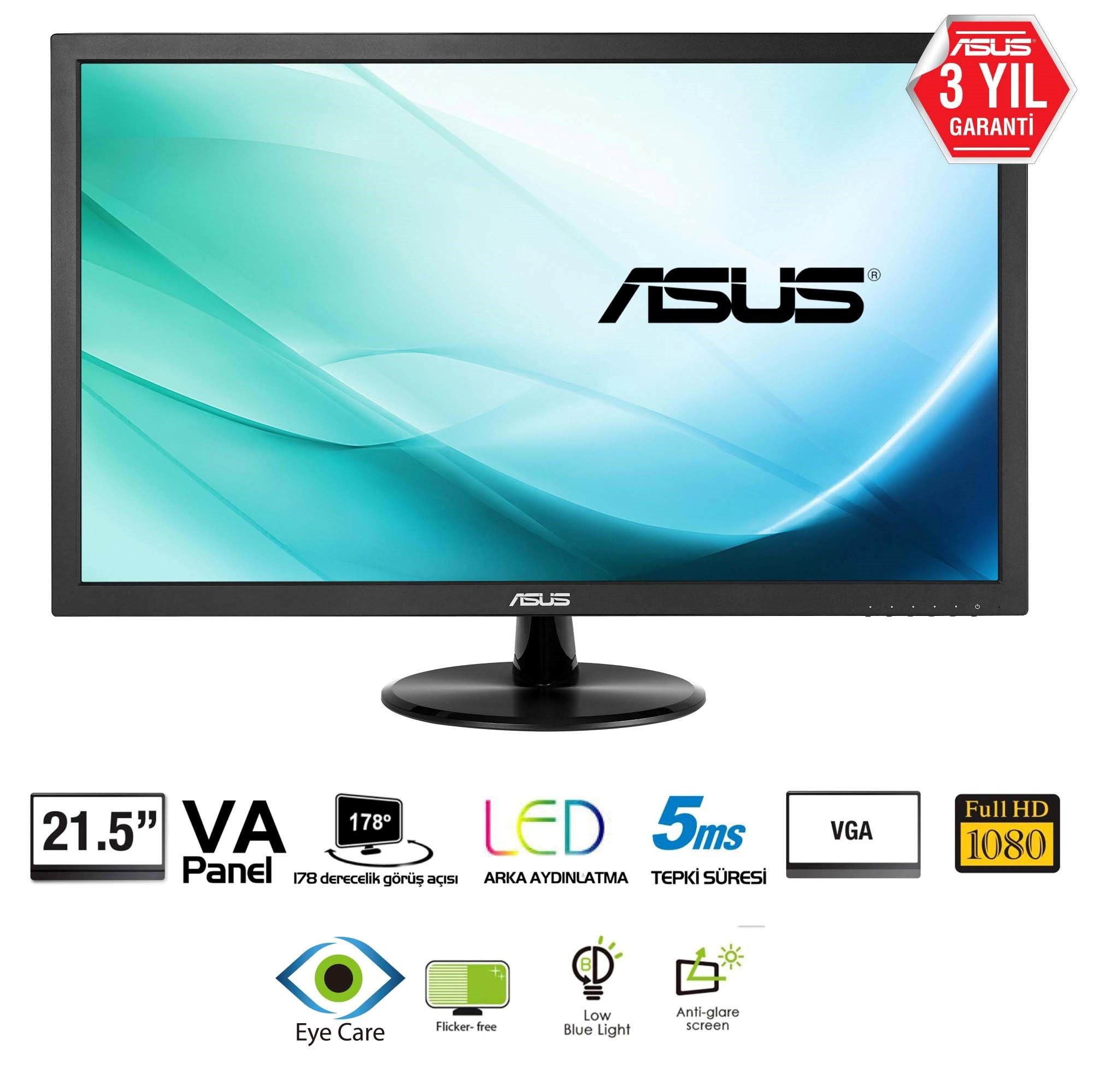 ASUS 21.5 Asus Vp229Da 1920X1080 3000:1 5Ms 250Cd 3Yıl Garantı Monıtor