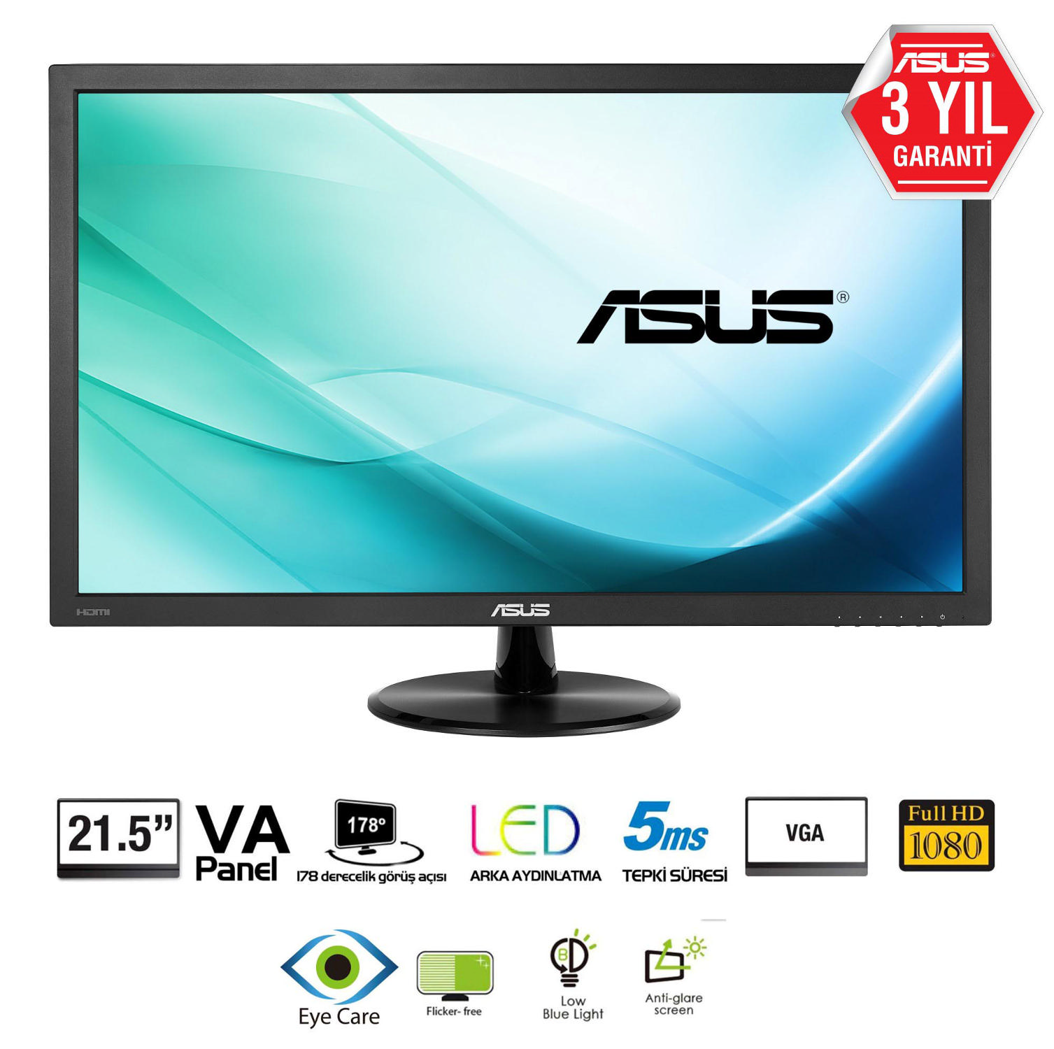 ASUS 21.5 inç VP229TA VA 1920x1080 5ms DVI,VGA Monitör