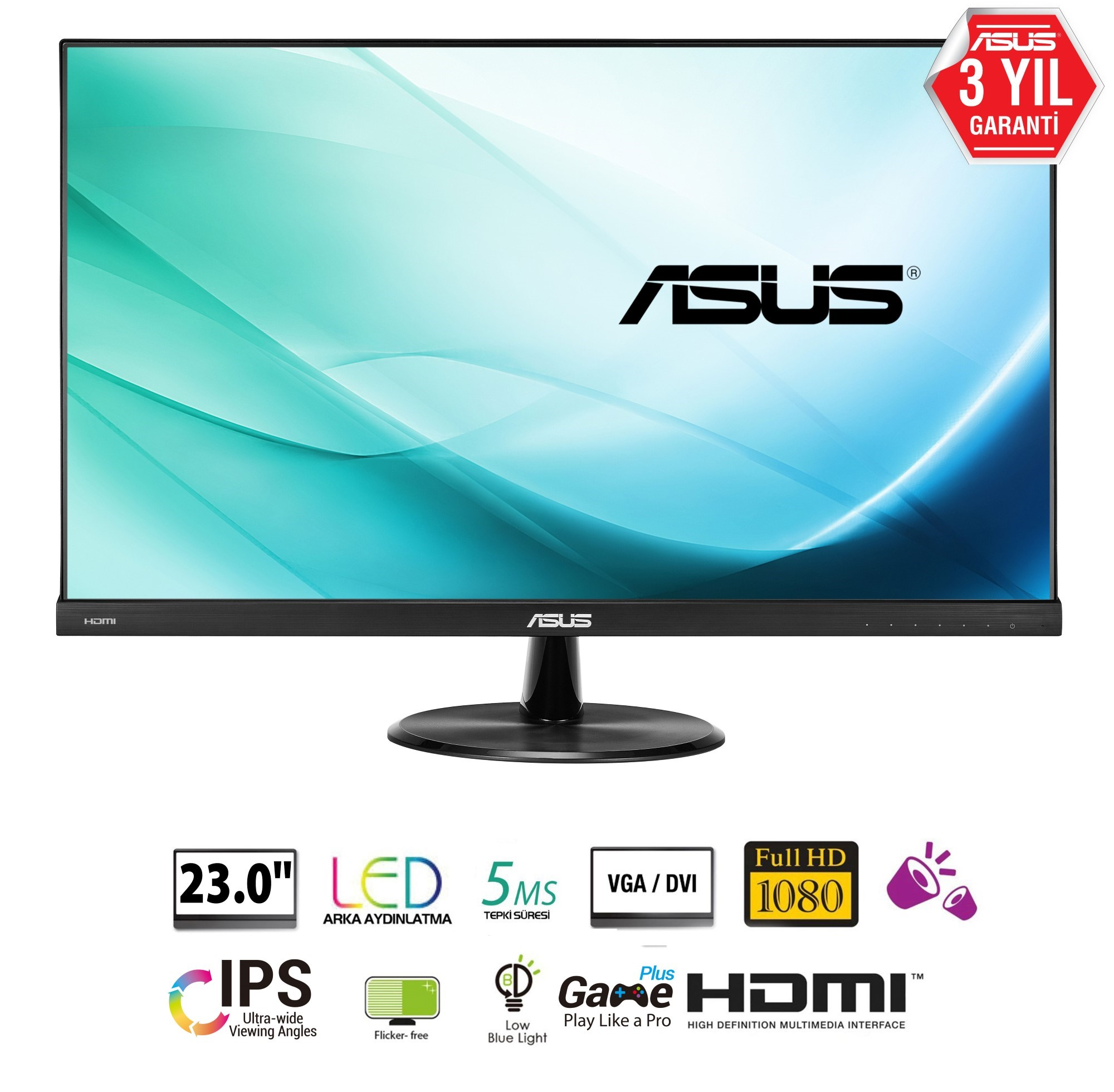 ASUS 23 inç VP239H IPS 1920x1080 5ms  HDMI,DVI,VGA Monitör