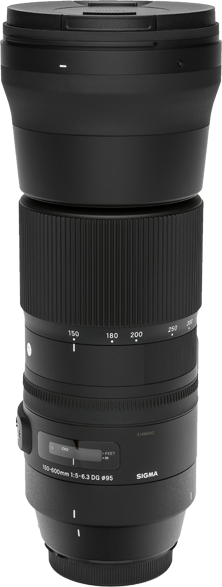 Sigma 150-600mm objektív, fekete, skála jelölésekkel.