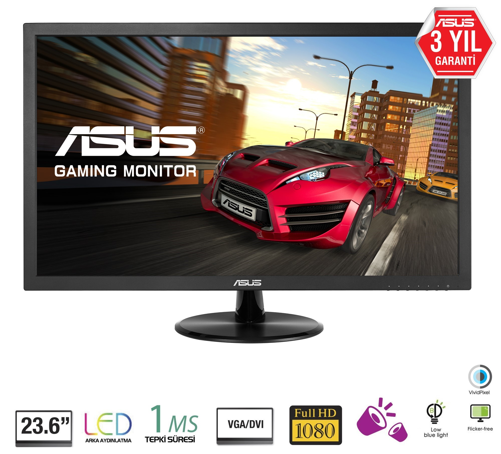 ASUS 23.6 inç VP247T Gaming, LED 1920x1080 1ms  DVI,VGA Monitör