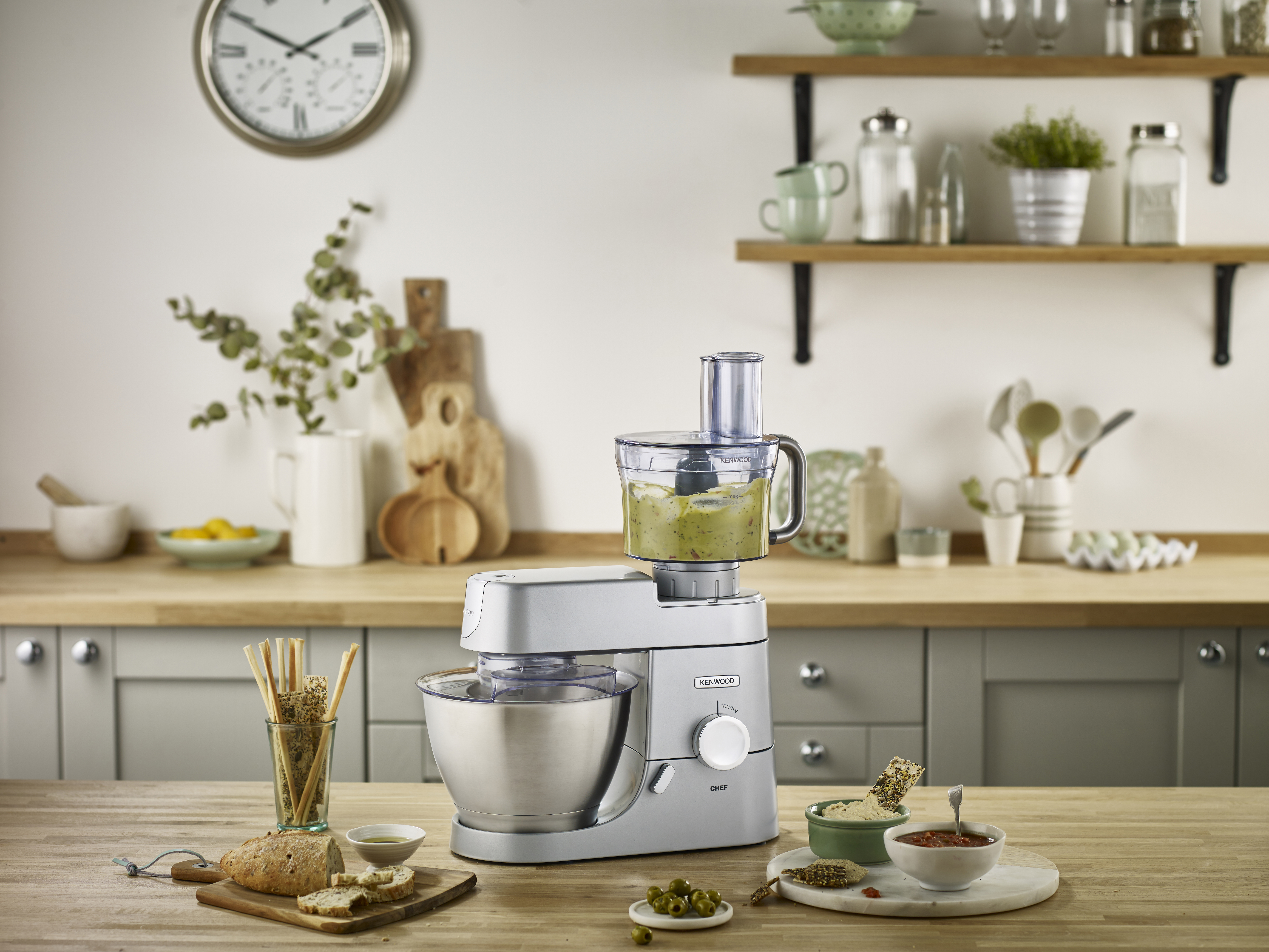 KENWOOD KVC 3150 S Chef Set Silver inkl Edelstahlschüssel KAT 300SS 4.6 l Küchenmaschine Silber (Rührschüsselkapazität: 4,6 l, 1000 Watt)