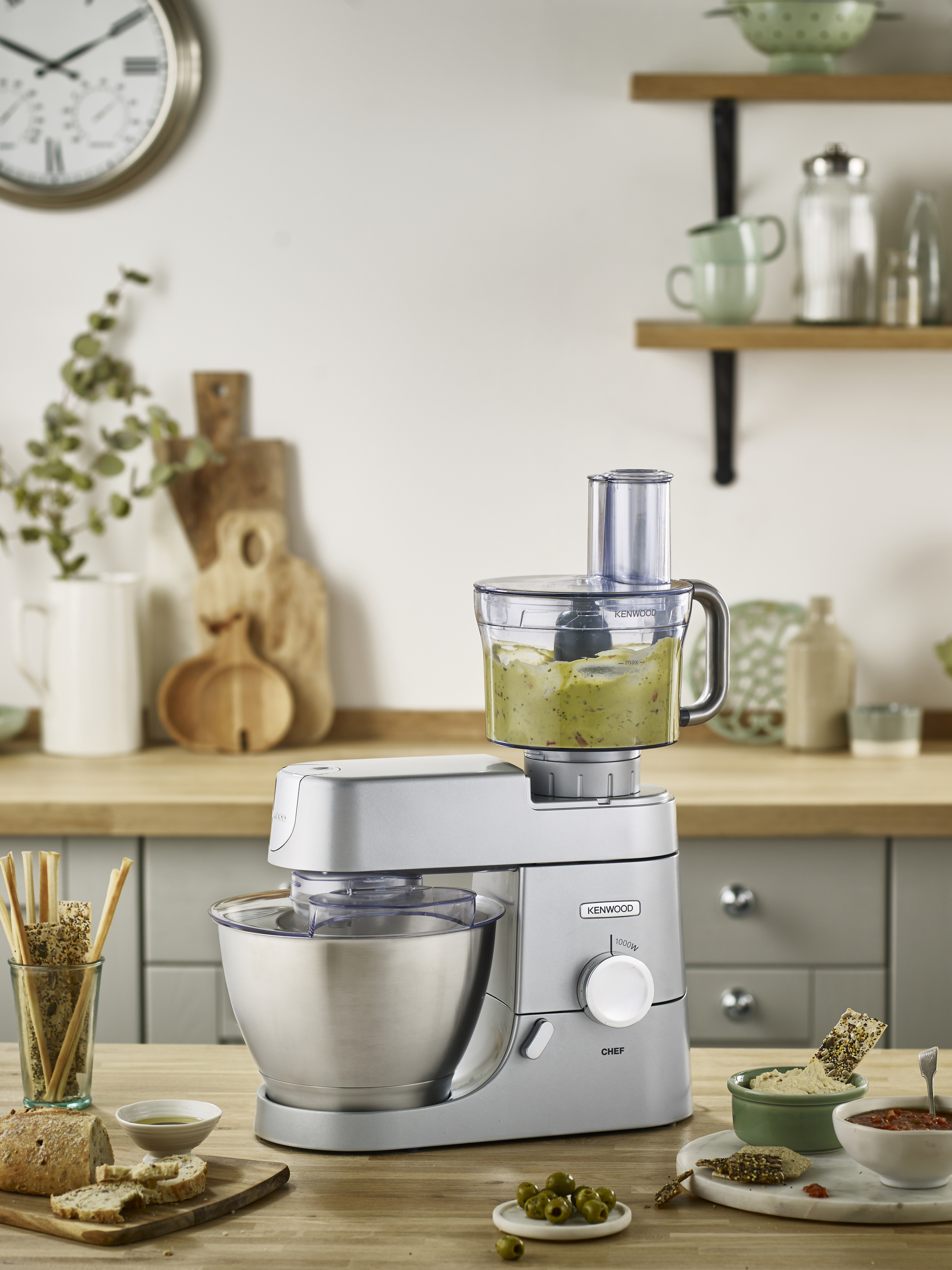 KENWOOD KVC 3150 S Chef Set Silver inkl Edelstahlschüssel KAT 300SS 4.6 l Küchenmaschine Silber (Rührschüsselkapazität: 4,6 l, 1000 Watt)