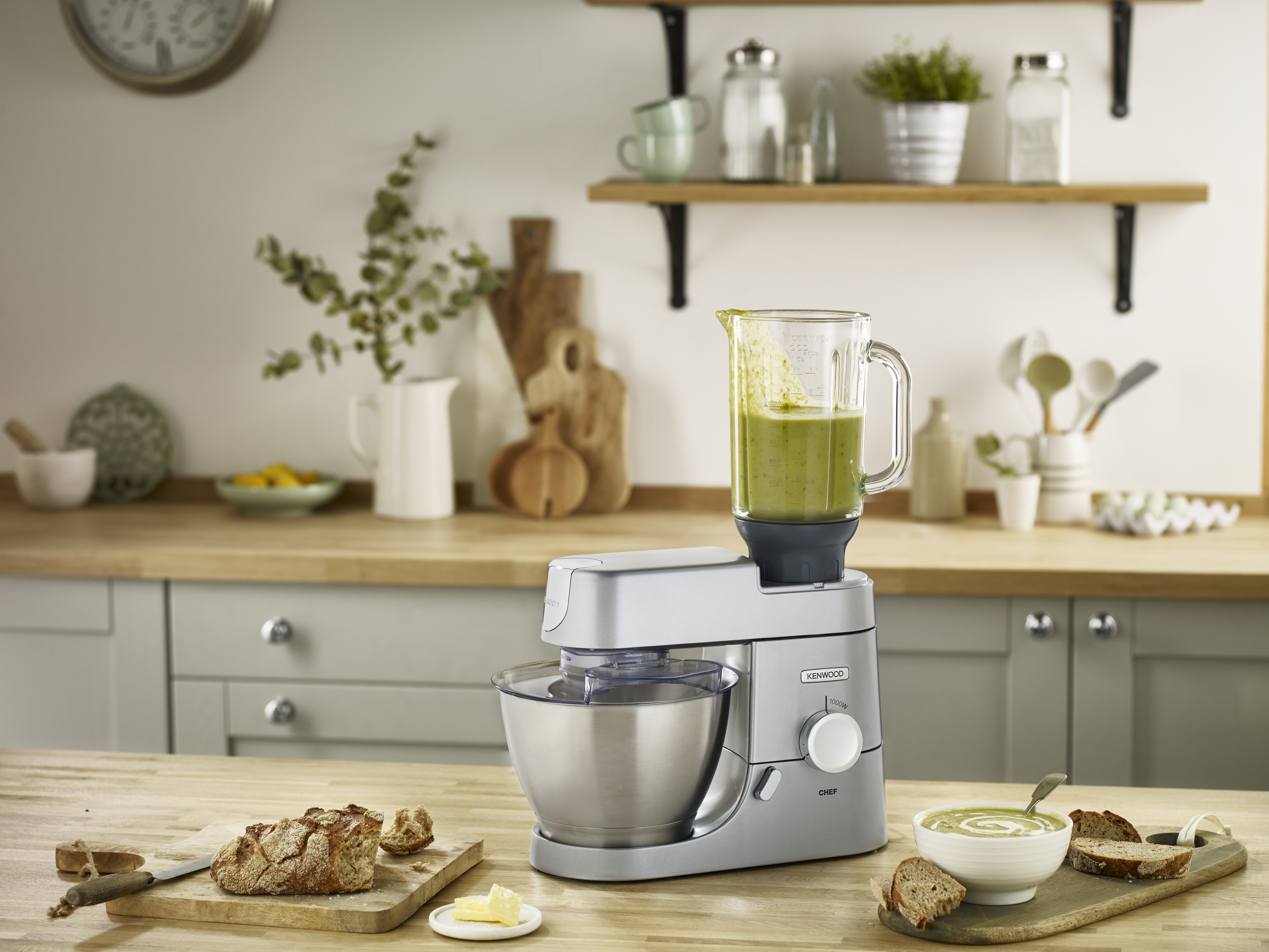 KENWOOD KVC 3150 S Chef Set Silver inkl Edelstahlschüssel KAT 300SS 4.6 l Küchenmaschine Silber (Rührschüsselkapazität: 4,6 l, 1000 Watt)