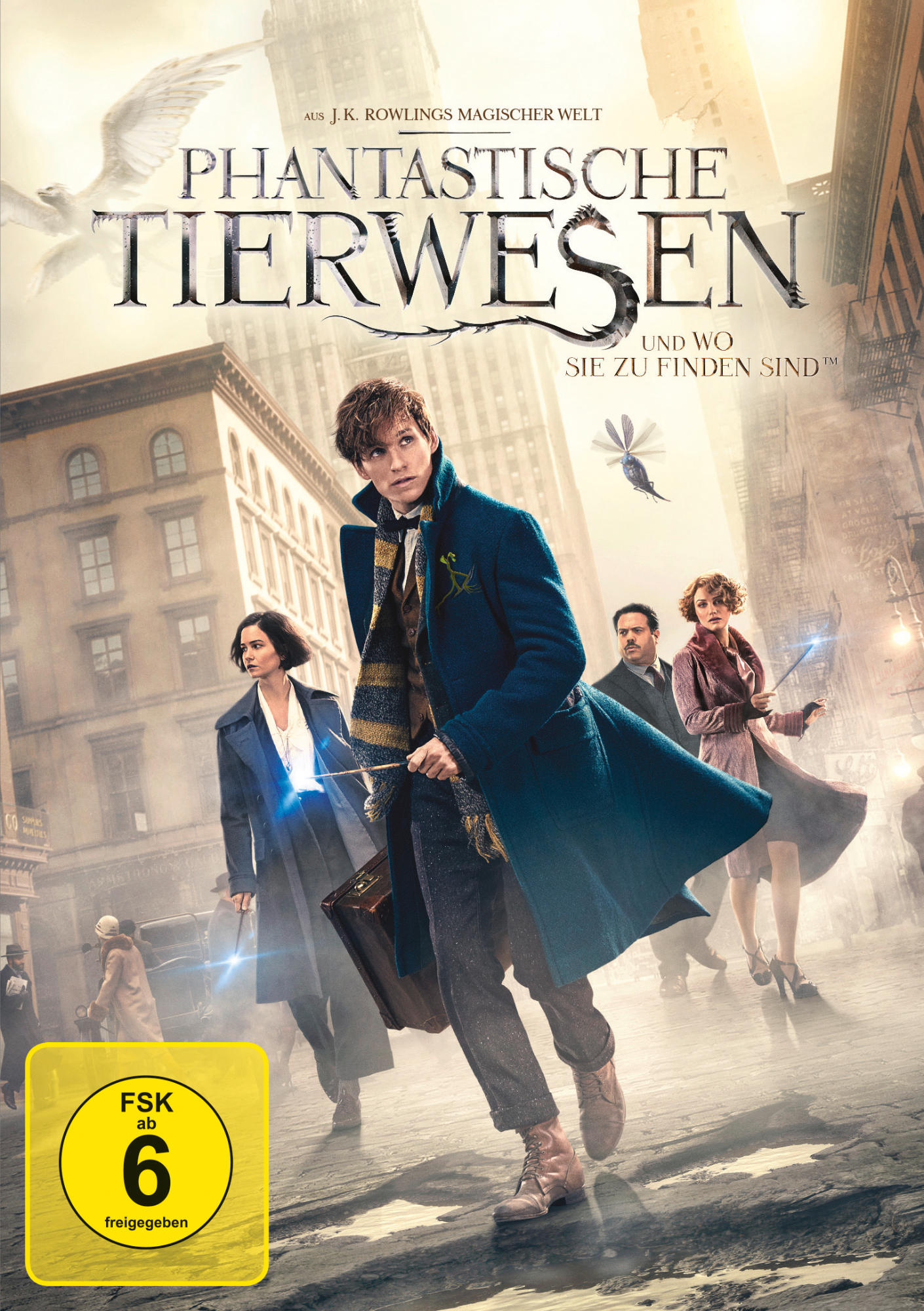 DVD-Cover für 'Phantastische Tierwesen', mit Charakteren in einer Stadtkulisse.
