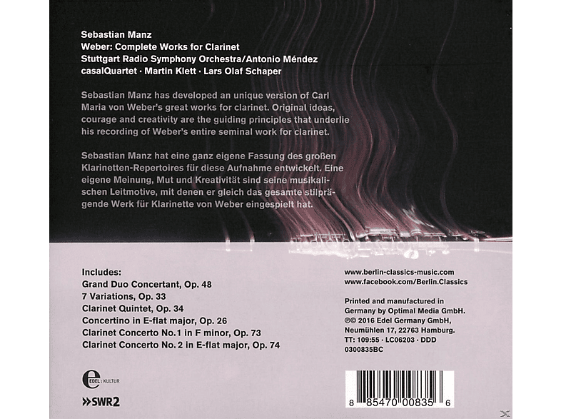 Thumbnail - Sebastian Manz, Martin Klett, Casal Quartett, Radio-Sinfonieorchester Stuttgart des SWR - Weber: Complete Works for Clar...