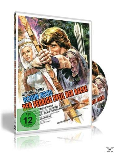 Robin Hood DVD-Cover. Mann mit Pfeil und Bogen, Frau. Deutscher Text. Weißer Hintergrund.