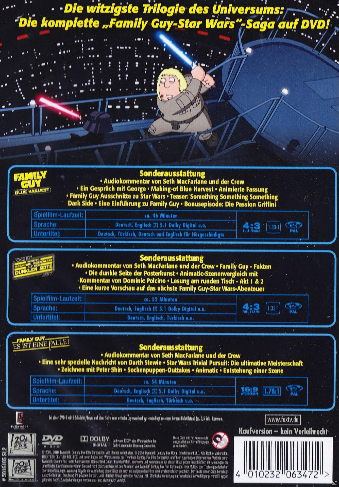 DVD-Hülle von Family Guy. Das Cover hat mehrere Bilder und Text, mit Cartoon-Charakteren.