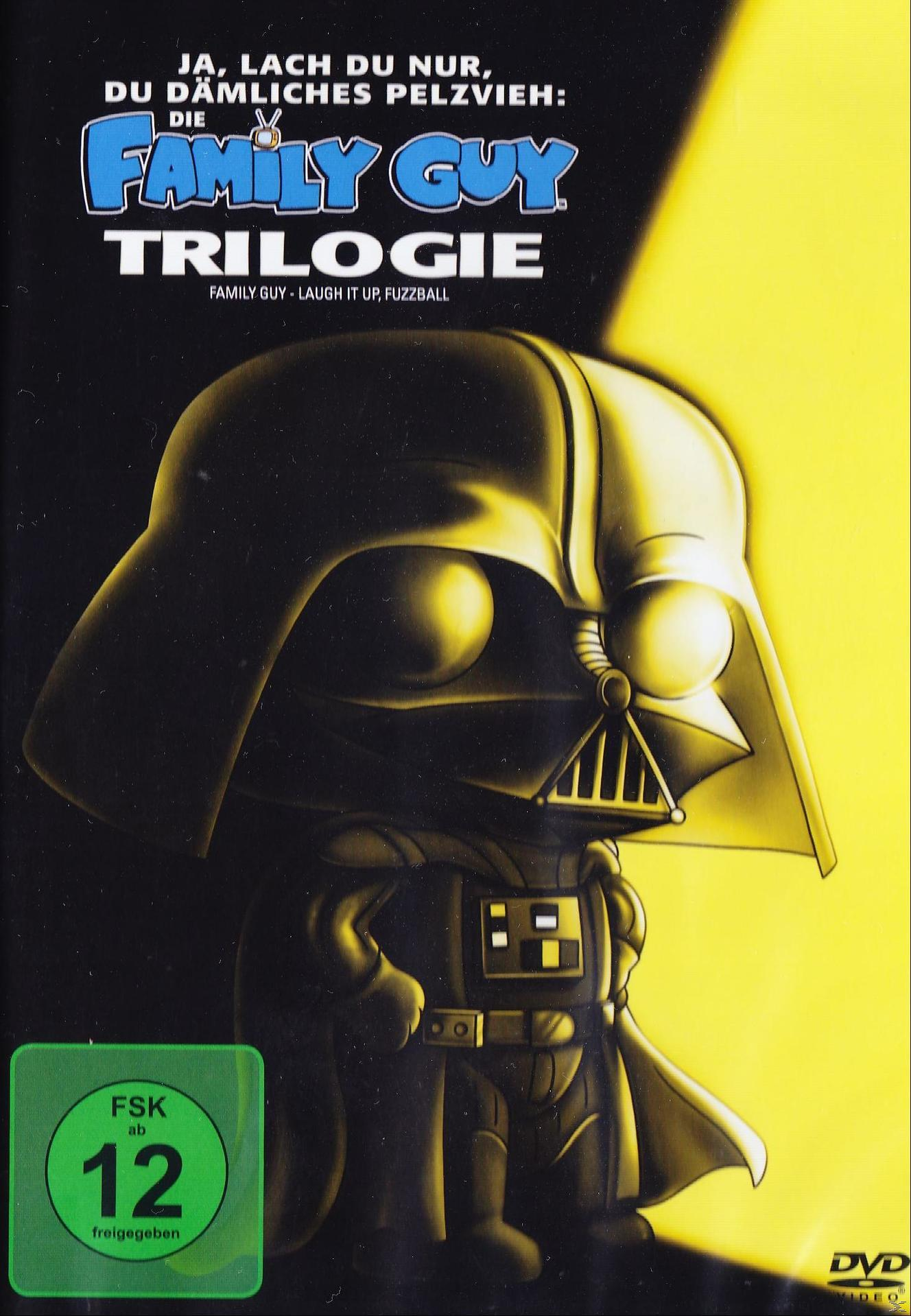 DVD-Cover der Family Guy-Trilogie mit Darth Vader-Cartoon. Text: The Family Guy Trilogy.
