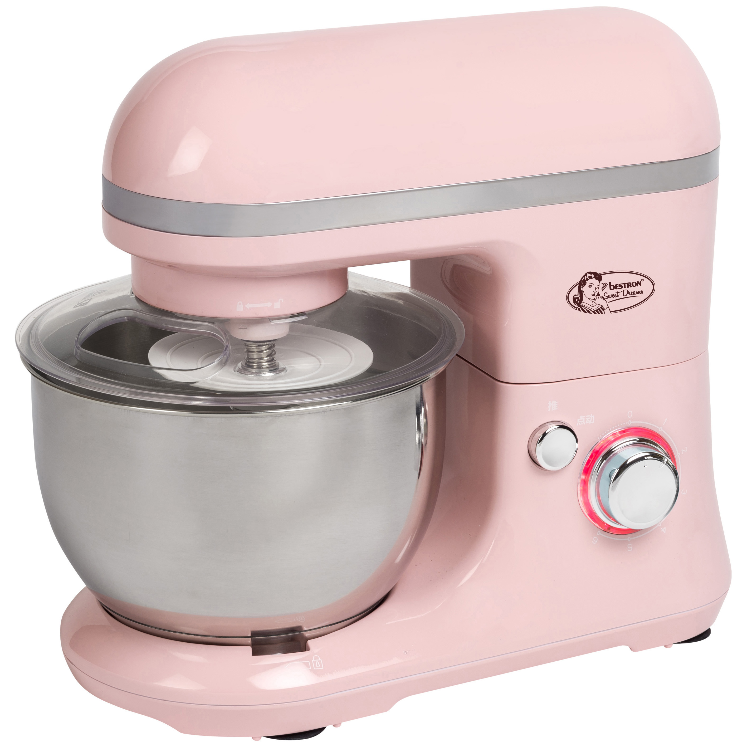 BESTRON AKM900SDP Kompaktküchenmaschine Pink (Rührschüsselkapazität: 2,5 l, 1000 Watt)