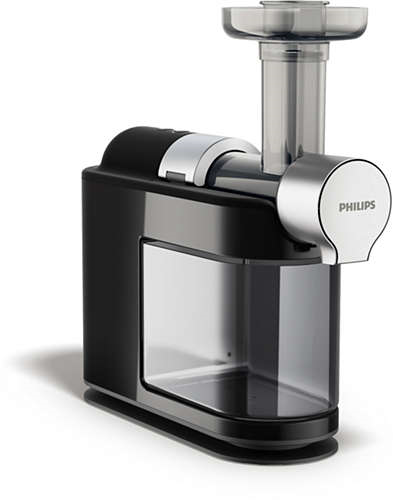 A black and silver Philips juicer.
